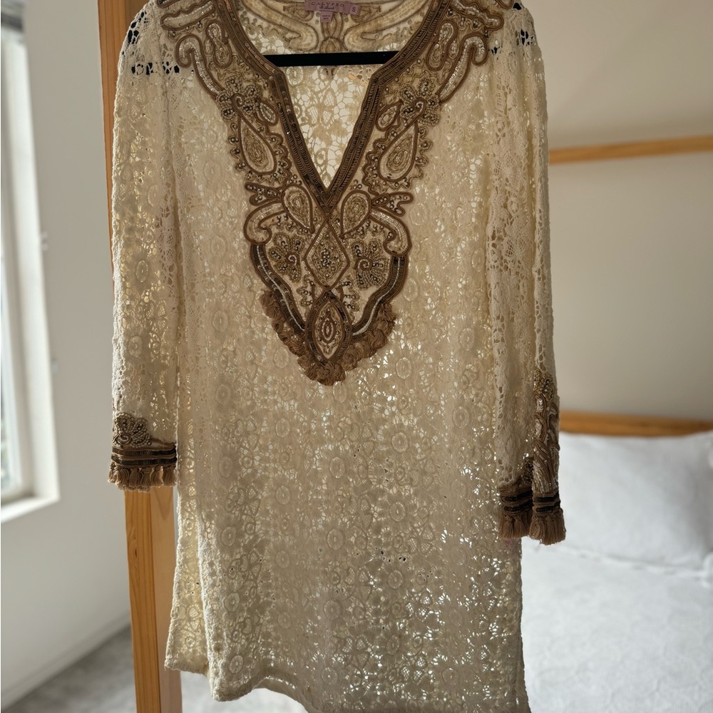 Calypso St. Barth Beige Lace Tunic
